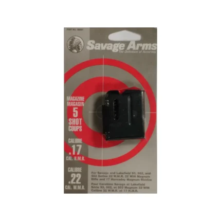 Dodatni nabojnik za puške Savage Arms in Lakefield kalibrov .22 Winchester Magnum Rifle/Rimfire in .17 Hornady Magnum Rimfire kapacitete za 5 nabojev.