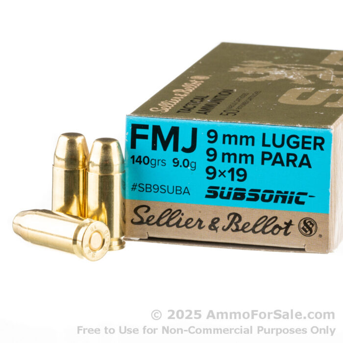 Naboj SB 9mm Luger (9x19) SUBSONIC / FMJ / 140gn / 9g (50) - slika 1