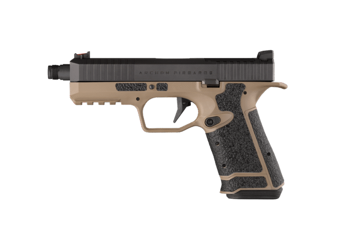 Archon Firearms TYPE D semiautomatic pistol, 9mm Luger, Black slide, GEN2 FDE modular grip, EDGE FDE grip tape, RMR cut, TB 13.5x1LH - slika 1